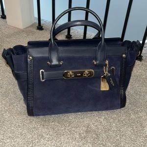 Navy blue suede coach bag